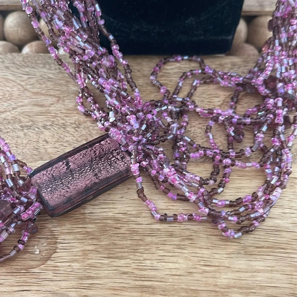 Beaded long multi strand necklace glass purple - Picture 7 of 9